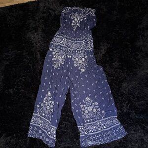 Navy Floral Strapless Jumpsuit